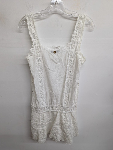 OndadeMar Womens Square Neck Lace Mini Drop Waist Dress White, Small, $195 - Picture 6 of 7
