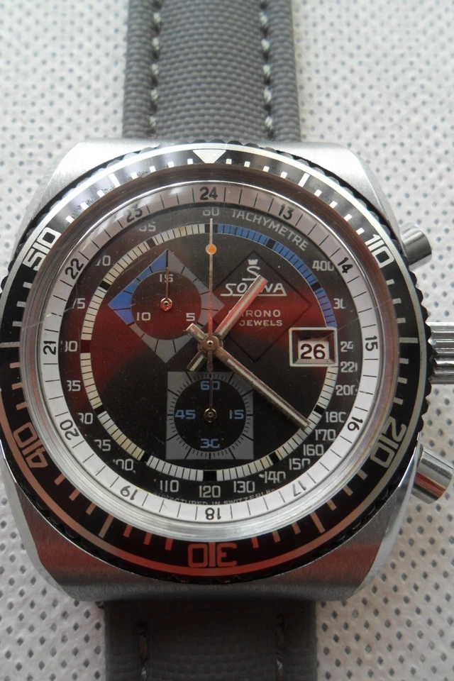 Винтажные швейцарские заводные часы Sorna Tachymetre 17 камней 1970-е - Изображение 3 из 4