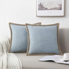 Set of 2 Farmhouse Throw Pillow Covers - Burlap Linen Trimmed Tailored Edges ...