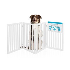 INTERNET'S BEST Dog Gate Indoor Freestanding Pet Barrier, Folding Wood Dog Fe...
