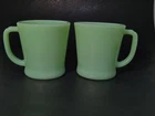 Pair of Vintage Jadeite Fire King Oven Ware D Handle Mug Quantity 2