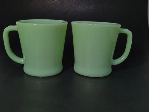 Pair of Vintage Jadeite Fire King Oven Ware D Handle Mug Quantity 2