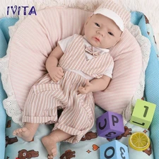 IVITA 18" Full Body Silicone Reborn Baby Boy Solemn Silicone Doll Infant