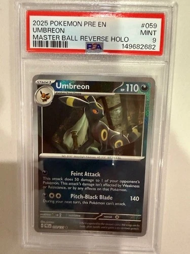 PSA 9 Umbreon 059/131 Masterball Reverse Holo Prismatic Evolutions Pokemon Card