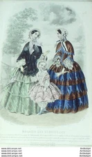 1853 Ladies Shop Fashion Engraving # 6 (Watercolor Old Fashion Plate)