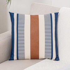 Farmhouse Stripe Pillow Cover 18x18 18" x 18" Pack of 1 Navy Blue and Beige