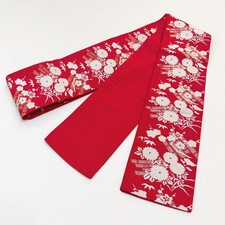 Japanese Kimono Obi 'Half-Width OBI' Silk/Red/Flower/Vintage/Length:340cm N1509