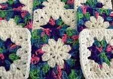 Lot 20 5" Rainbow Bright Daisy FLOWER Crochet GRANNY SQUARES Afghan Blocks