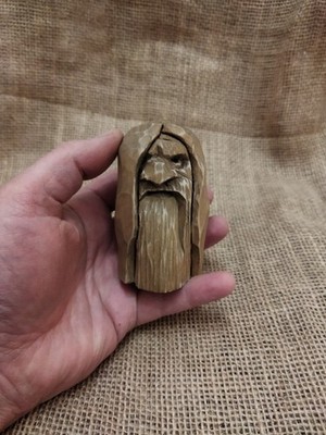 Rustic Hand Carved Wood Spirit Statue Linden Wood Folk Art 3.7''