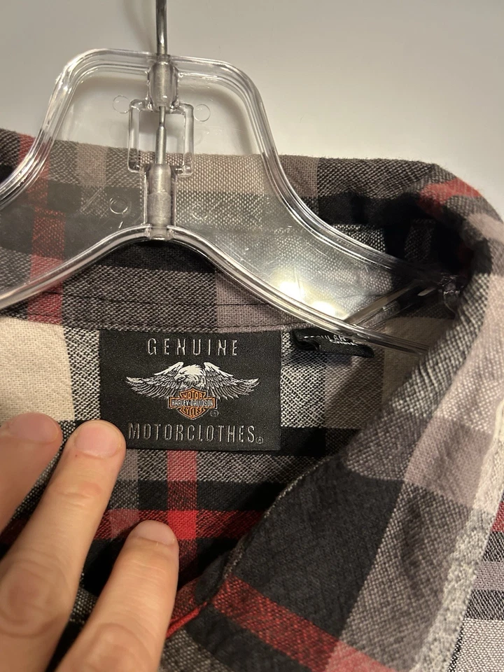 Harley Davidson Red Black White Plaid Long Sleeve Mens Heavy Shirt 2XL - Image 4 of 4