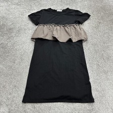 Colorful Roses Midi Shift Dress Womens Small Black Brown Short Sleeve Stretch