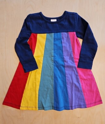 NWOT HANNA ANDERSSON RAINBOW COLORBLOCK LONG SLEEVE PANEL DRESS 80 18-24m $46