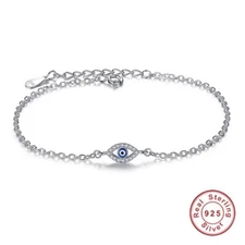 925 Sterling Silver Cubic Zirconia CZ Evil Eye Turkish Greek Mati Nazar Bracelet