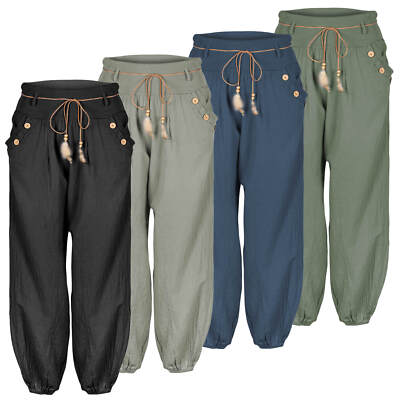 HAILY´S Damen Haremshose Sommerhose Pumphose Stoffhose Kordel mit Federn