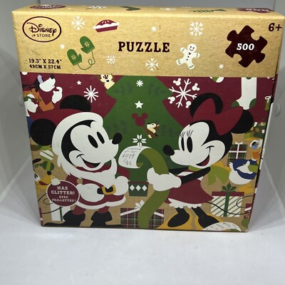 Disney Store MICKEY & MINNIE 500 piece Christmas Santa Jigsaw Puzzle w/ Accents