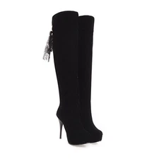 Chic Women faux Suede High heel Stiletto Platform Zip Lace Over Knee thigh Boots