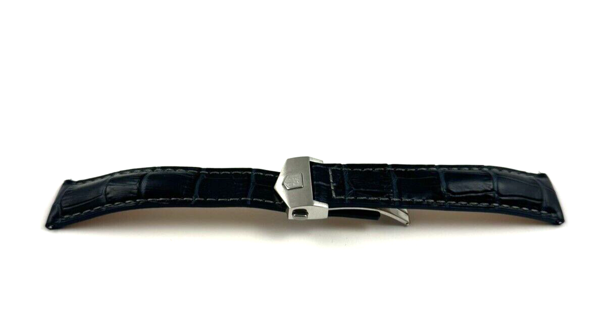 22mm Blue Leather Watch Strap With Deployment Clasp - Fits TAG Heuer Monaco, 2-Piece 7 thumbnail image