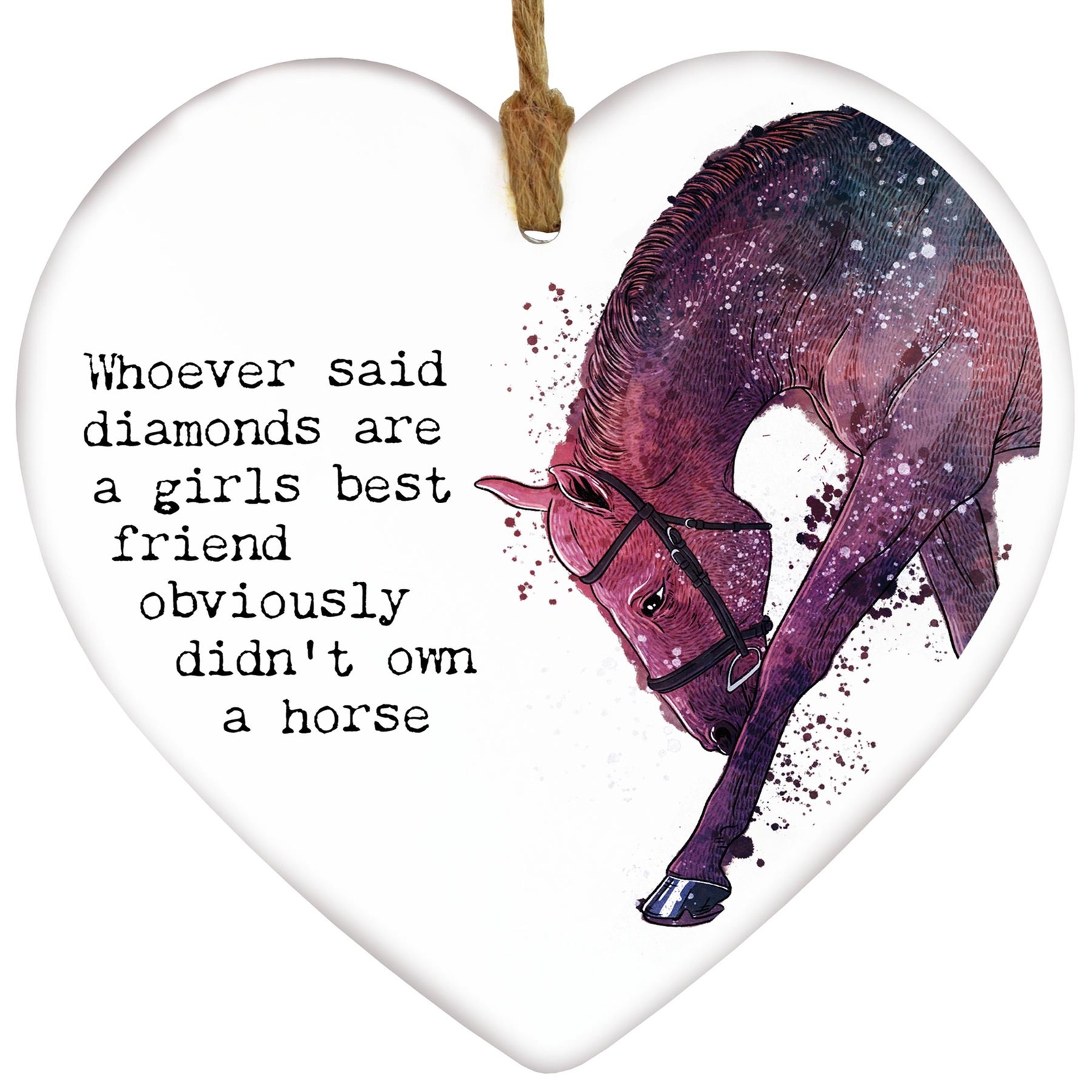 Diamonds Girls Best Friend Horse Equestrian Watercolour Ceramic Heart Plaque