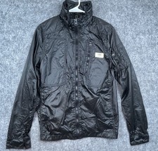 G Star Raw Jacket Womens Large Black Overshirt Cargo Line Hidden Hood Shiny