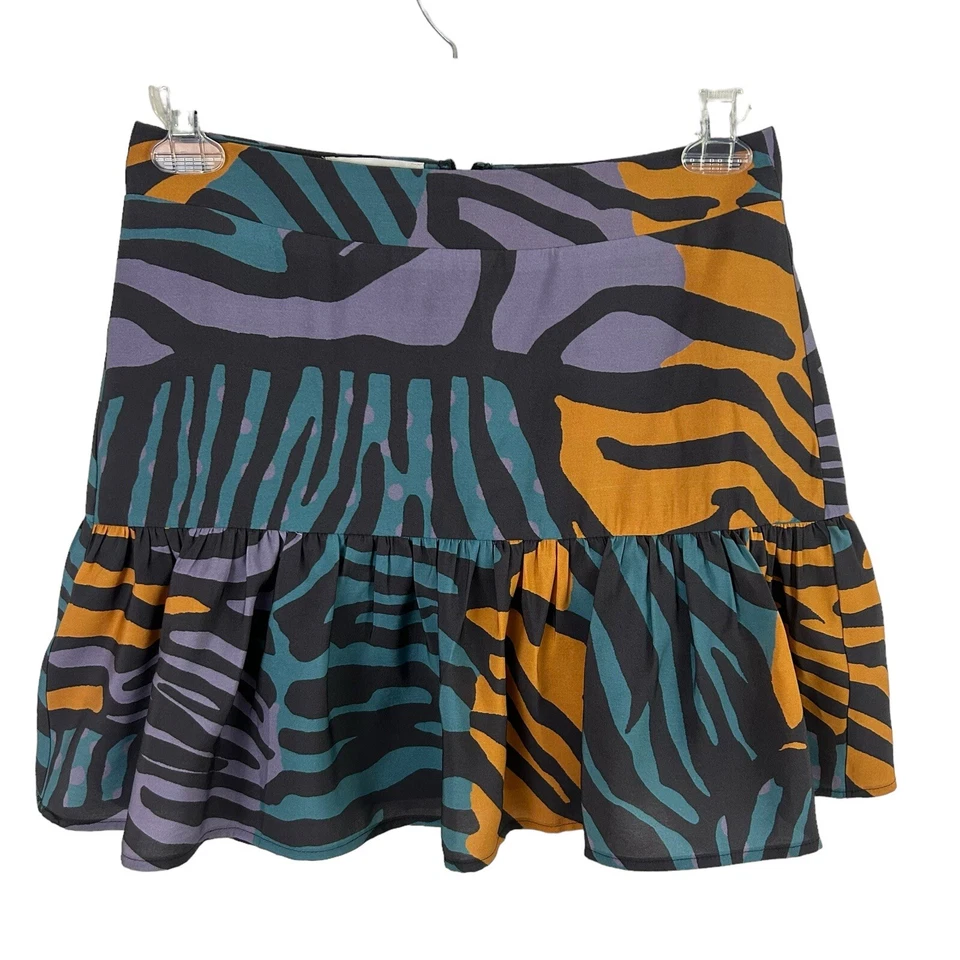 FALDA COREY LYNN CALTER Nueva M Anthropologie Tiger Mini Volantes Nueva con Etiquetas Estampado Punk Foto 3 de 4