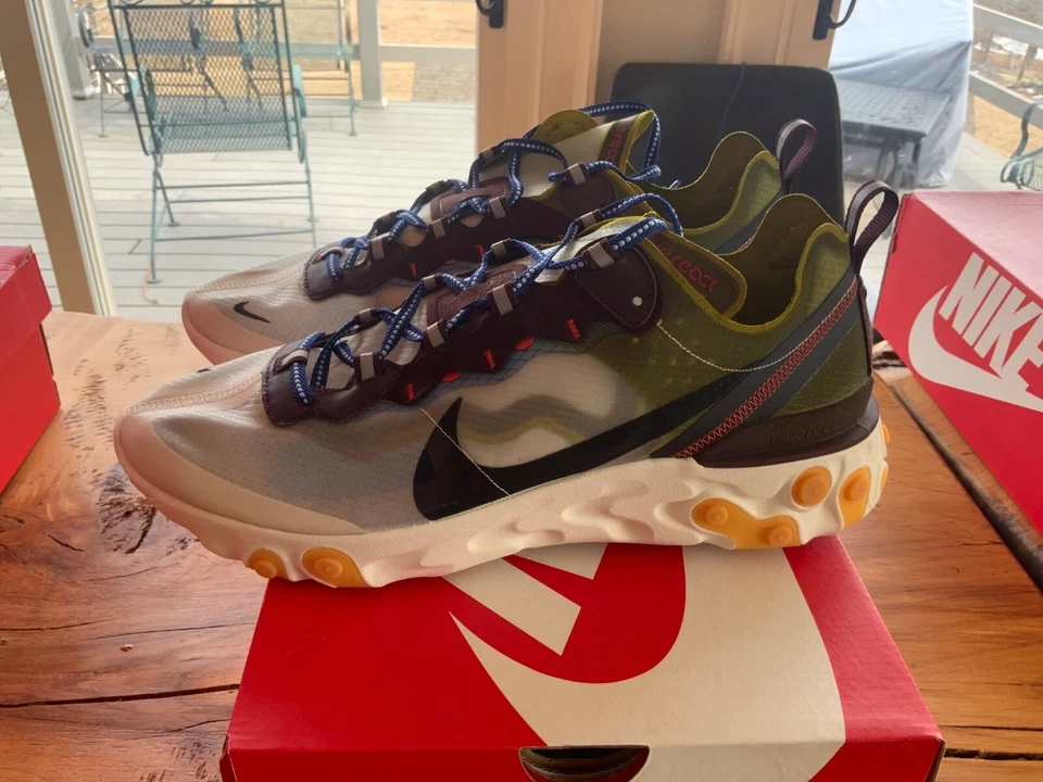 DS Mens Size 12 Nike React Element 87 AQ1090 300 Moss/Black-Eldorado New in Box - Image 4 of 4