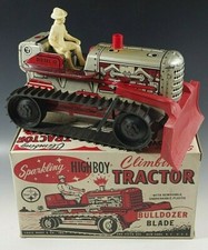 1950's MARX CLIMBING TRACTOR SPARKLING TRACTOR BLADE HIGHBOY WINDUP TOY MIB 5