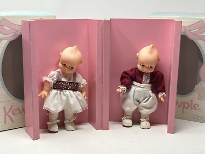 Kewpie 7.5'' Vinyl Doll Pair White Dress Maroon Outfit By Jesco