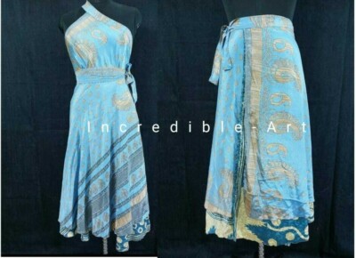 Reversible Boho Wrap Skirts For Women - 2-Layer Long Sari Skirts, Pack Of 5 Assorted Prints - View #13
