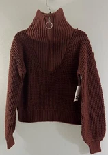 SO Good for Life Sweater L-Sleeve Brown Poly/blend XS Quarter Zip Shawl Pullover