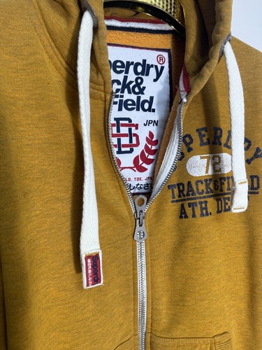 Superdry Men's Fullzip Hoodie Track Jacket Yellow Graphic Cotton Pullover Retro - 第 2/10 張圖片