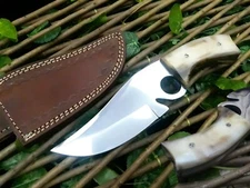 D2 STEEL CUSTOM HANDMADE TACTICAL FIX BLADE HUNTING SKIN KNIFE CAMEL BONE GRIP