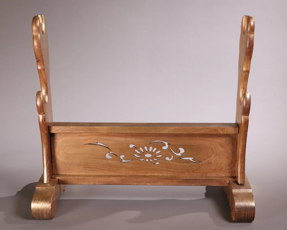 Japanese Samurai Sword Rack Stand Two Hooks KATANA-KAKE Gilt Floral Openwork - Image 2 of 4