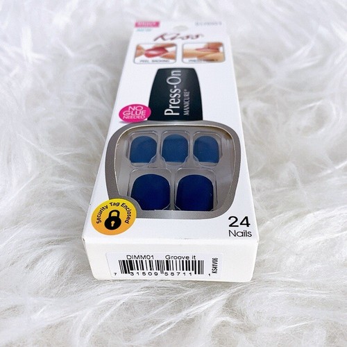 Kiss Impress Press On Nails Navy Blue Matte Short Squoval Groove It - Picture 3 of 6