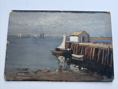 ANTIQUE AMERICAN BEACH Nautical COAST IMPRESSIONISM SMALL 19TH CENTURY PORTRAIT