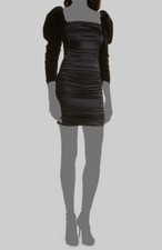 $440 Alice + Olivia Women's Black Katrice Silk & Velvet Puff Sleeve Dress Size 0