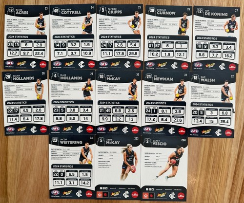 2025 AFL & AFLW Select Footy Stars Carlton Blues Base Set (13 Cards) - Picture 2 of 2