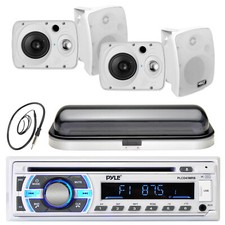4 Marine 6.5" 800W Box Speakers, Pyle USB AUX Bluetooth Radio, Cover, Antenna
