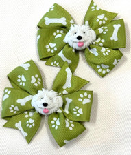 Beautiful White Dogs Inspired Set of Pig Tail hair bows.