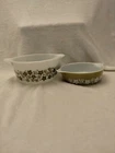 2 Vintage 1970's Pyrex Daisy Olive Green Casserole Dishes 1.5 Quart-1 pint size