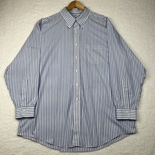 Brooks Brothers Oxford Button Up Shirt 17.5-34 Blue Striped Supima Cotton