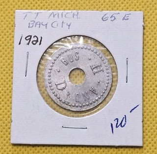 1921 H & D Bus Good For One Fare Transit Token MI65E B2584