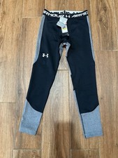 Under Armour Boys ColdGear Compression Pants Black Gray Moisture Wicking Size M