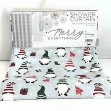 NEW Merry Everything Gnome Shower Curtain w/hooks Christmas Grey Red Green 72x72