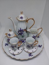 10 Piece Iris Hummingbird Fine China Mini Doll Tea Set Gold Trim