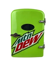 Mountain Dew 6 Can Mini Fridge Beverage Center Lime Green Logo Works 9.5 x 7”
