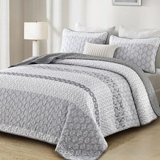 Boho Quilt Set Full Size Gray Bohemian Quilt Bedding Set Striped Lightweight ...