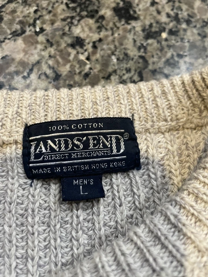 Suéter Pullover Algodón Tejido con Cable Blanco Crema Grande LANDS END Foto 4 de 4