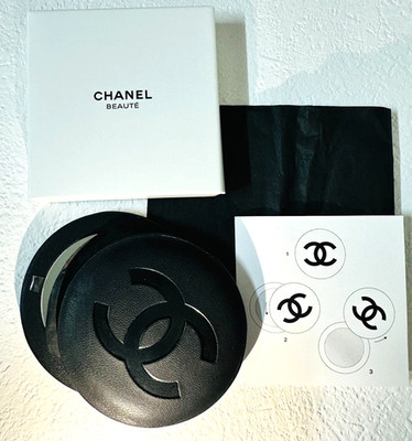CHANEL BEAUTE Black Compact Round Mirror Dual Sided New w/ Box