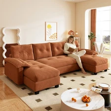104.7" U-Shaped Sleeper Sofa, Convertible Couch Bed, Oversized Sectional, Orange