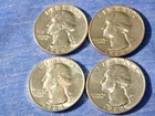Lot of 4 - Washington 90% Silver Quarters Uncirculated - 1964 P + D   A9